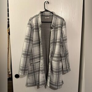 Gray Plaid Open Front Coat